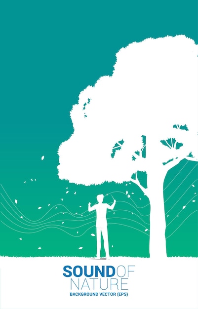 Vector vector music orchestra conductor with big tree. background concept for music for natural and spring time.