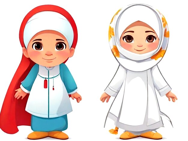 Vector vector muslim boy and girl in white outfit isolated