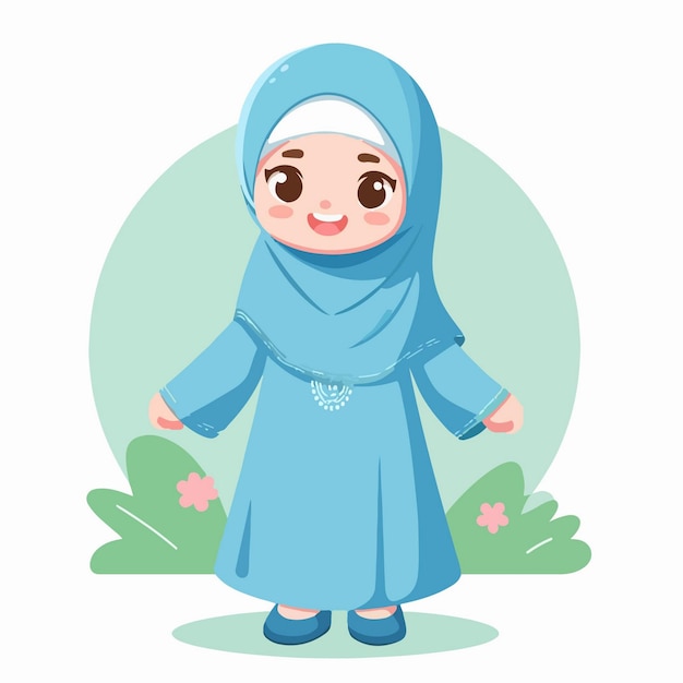 Вектор Векторный мусульманский ребенок с простым плоским и мультфильмным стилем дизайна
