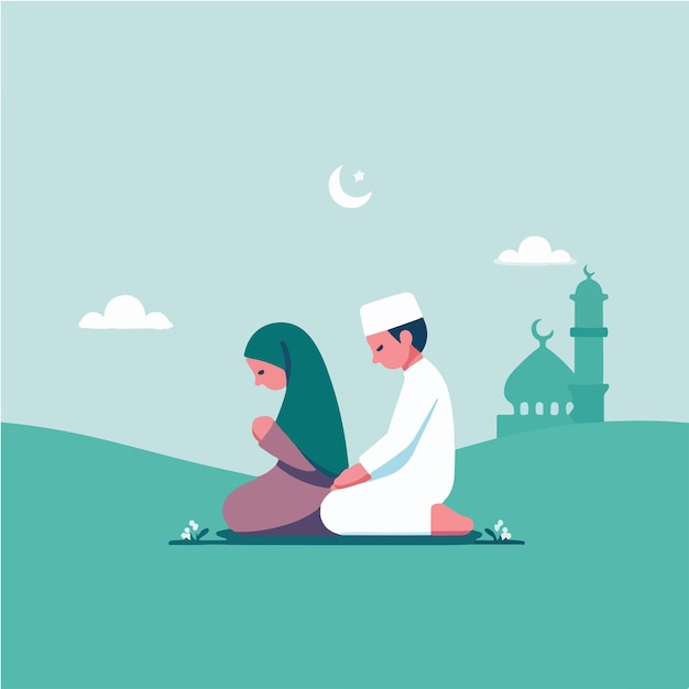 Vector muslim couple is praying