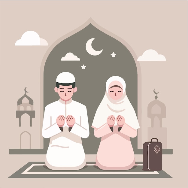 Vector muslim couple is praying