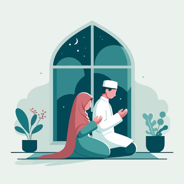 Vector muslim couple is praying