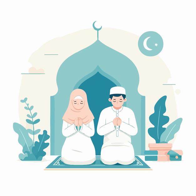 Векторская мусульманская пара молится.