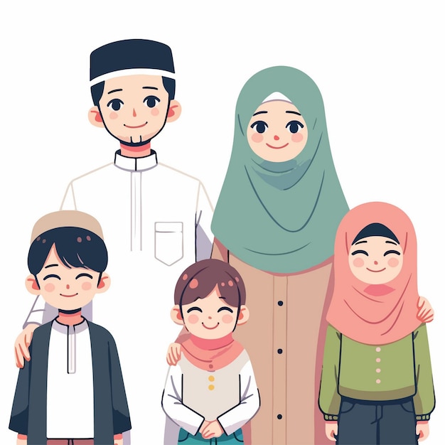 フラット スタイルのイスラム教徒の家族のキャラクターのベクトル