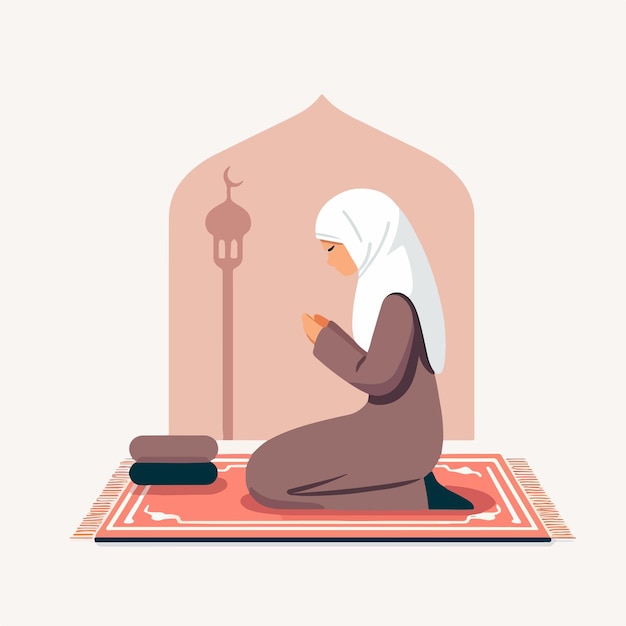 Vector vector of muslim girl praying in flat design style