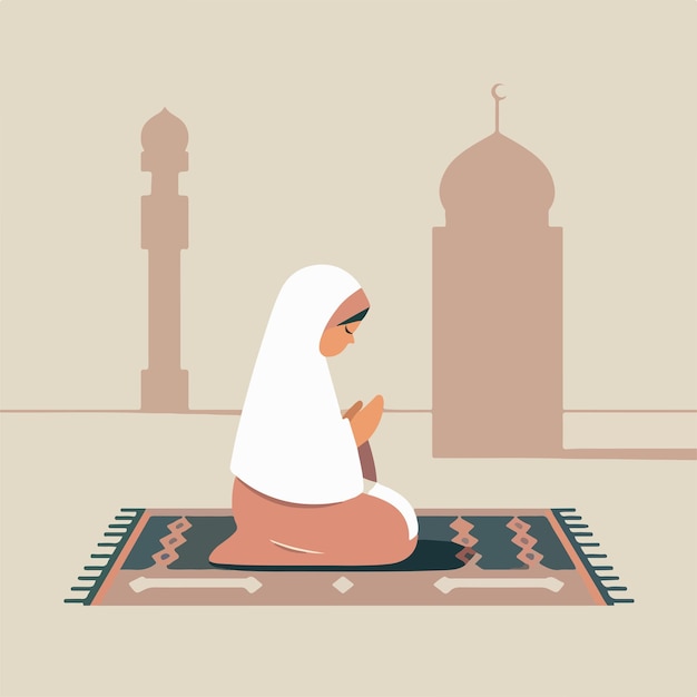 Vector vector of muslim girl praying in flat design style