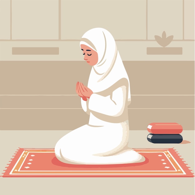 Vector of Muslim girl praying in flat design style