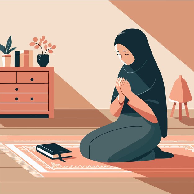 Vector of muslim girl praying in flat design style