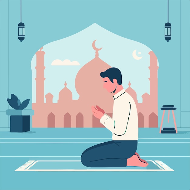 Vector muslim guy praying