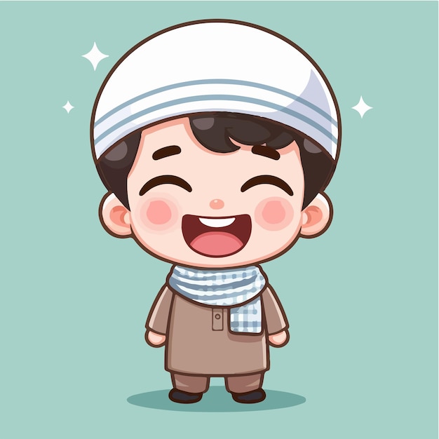 Vector Muslim kid is happy cheerful and excited with a simple and cartoon flat design style