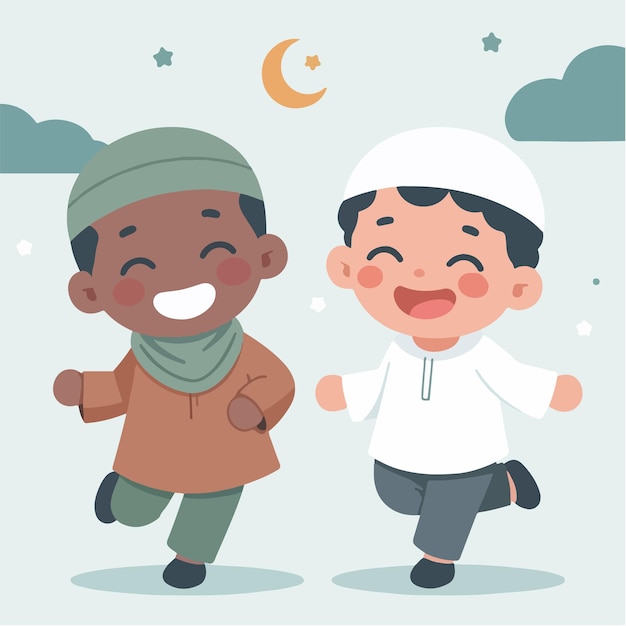 Vector vector muslim kid is happy cheerful and excited with a simple and cartoon flat design style