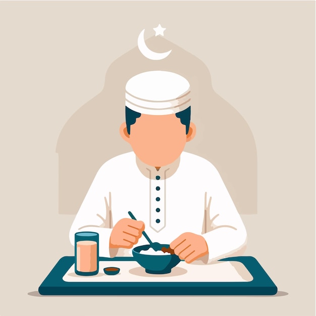 Vector vector of a muslim man eating ramadan vibes month of ramadan