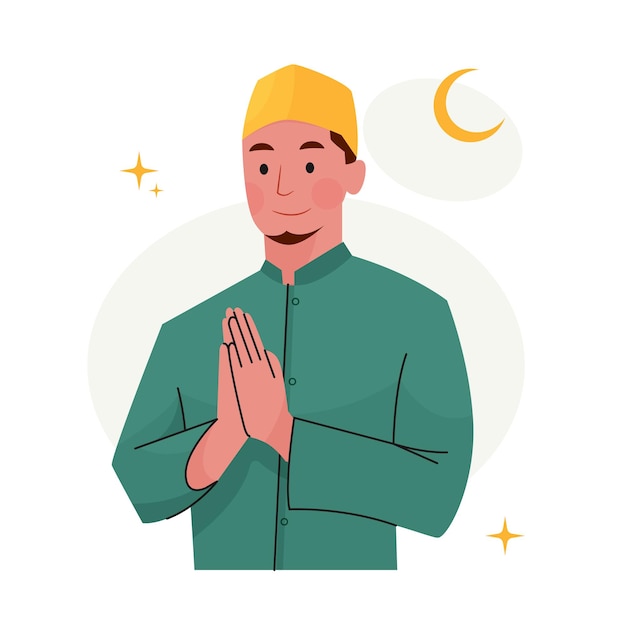 Vector vector of muslim man greeting with islamic culture or salam