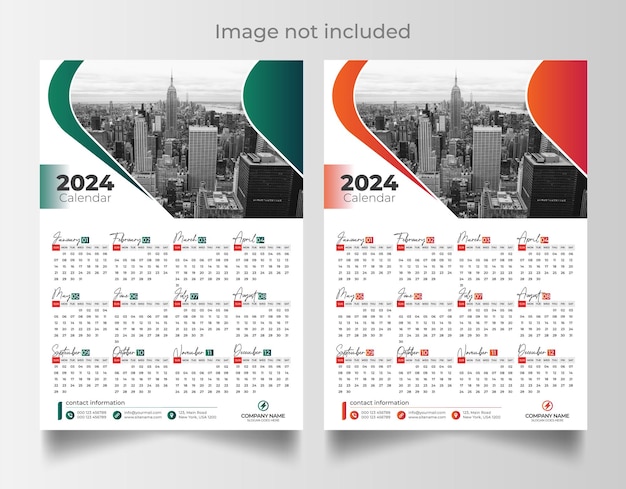 Vector vector muur kalender sjabloon voor 2024