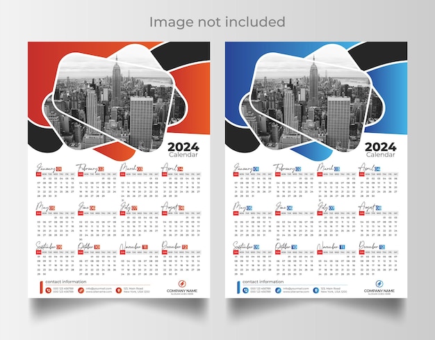 Vector muur kalender sjabloon voor 2024