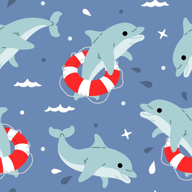 Vector naadloos achtergrondpatroon met dolfijnen voor oppervlaktepatroonontwerp
