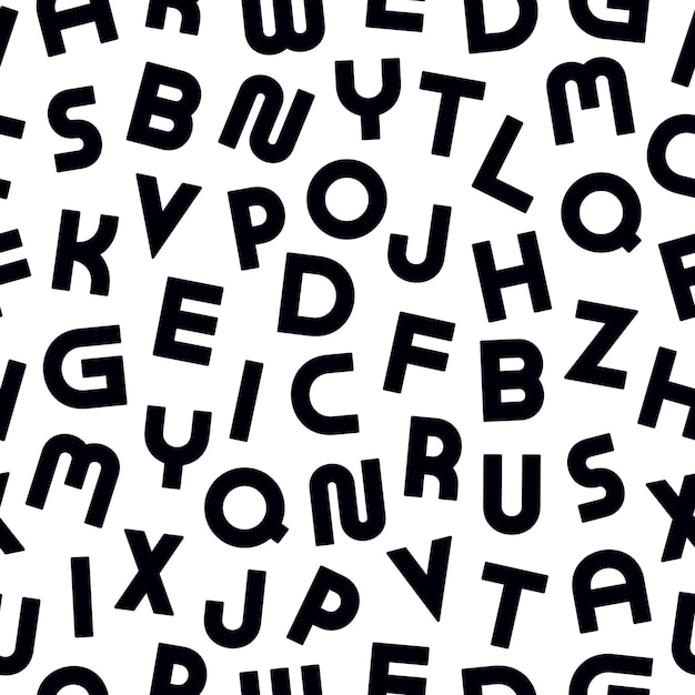 Vector naadloos alfabetpatroon met zwarte latijnse brieven witte herhaalbare ongebruikelijke achtergrond