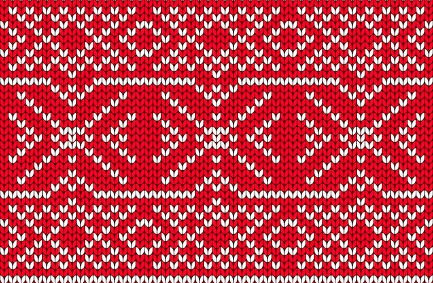 Vector naadloos noords breipatroon in rode en witte kleuren. kerst- en wintervakantie sweaterontwerp. fair isle met averechte steekmethode. gewoon breien.