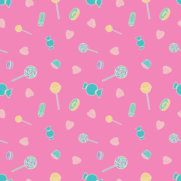 Vector naadloos patroon kleurrijke snoep snoep voedsel ontwerp illustratie op roze achtergrond behang
