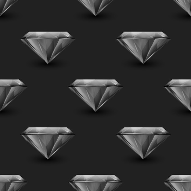 Vector naadloos patroon met 3d realistische edelsteen kristal rhinestones op zwart juweel concept design sjabloon edelsteen kristallen rhinestone of edelsteen Top View