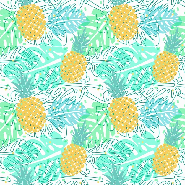 Vector vector naadloos patroon met ananas en palmbladeren naadloos tropisch inpakpapier ontwerp