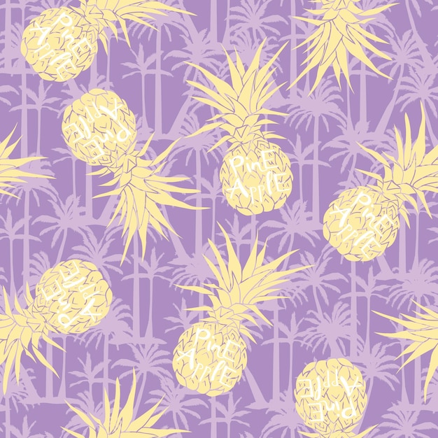 Vector naadloos patroon met ananas, fruit, zomer, textuur, print, gele decoratiestof voor voedselontwerp
