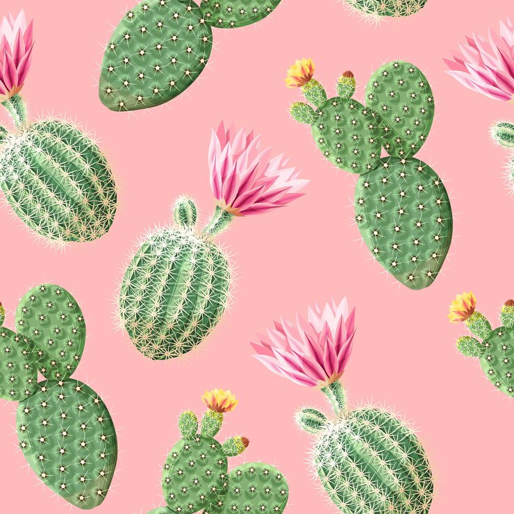 Vector vector naadloos patroon met cactus met roze bloemen op de lichtroze achtergrond