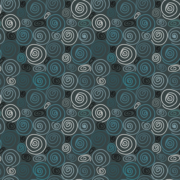 Vector naadloos patroon met gekleurde spiralen. Ovale, ronde handgeschreven spiralen van blauwe en grijze kleur