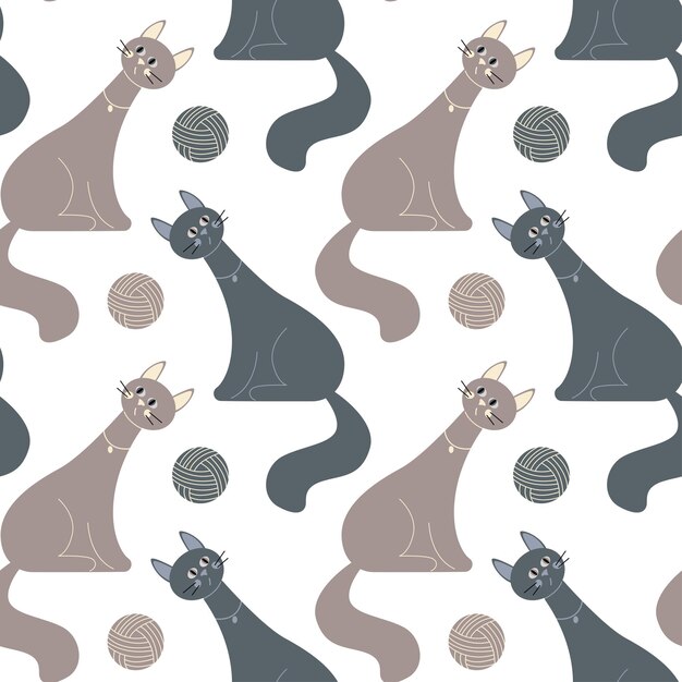 Vector vector naadloos patroon met grappige katten en bal van draad