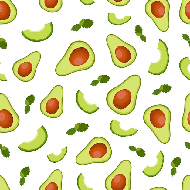 Vector naadloos patroon met halve avocado en plakken