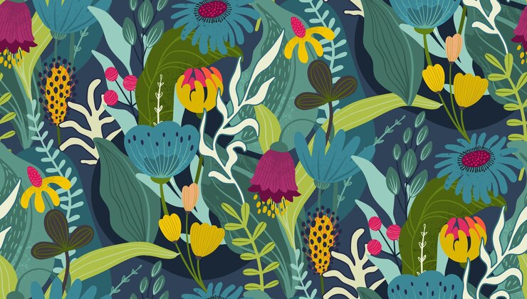 Vector naadloos patroon met heldere bloemen en bladeren eindeloze bloemen achtergrond