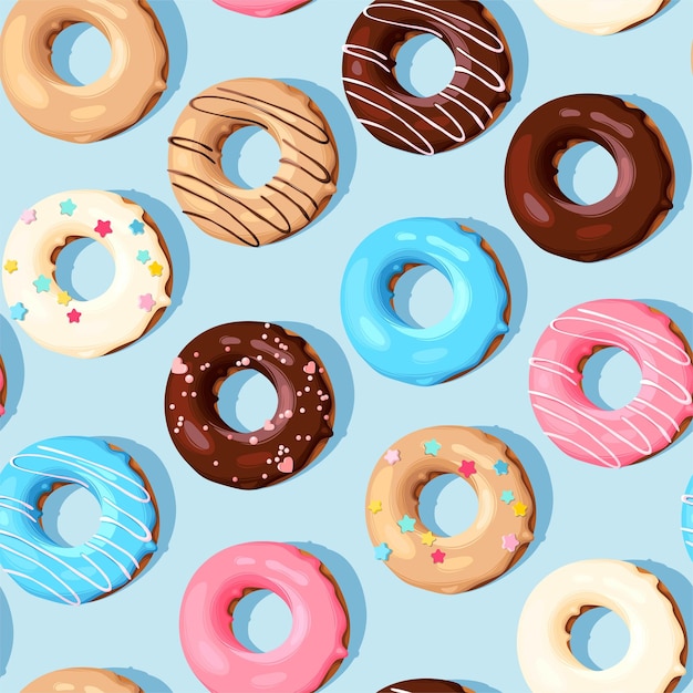 Vector naadloos patroon met hoog gedetailleerde donuts