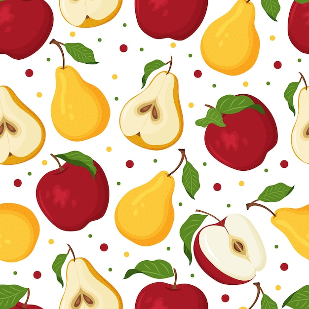 Vector naadloos patroon met rijpe gele peren en rode appels