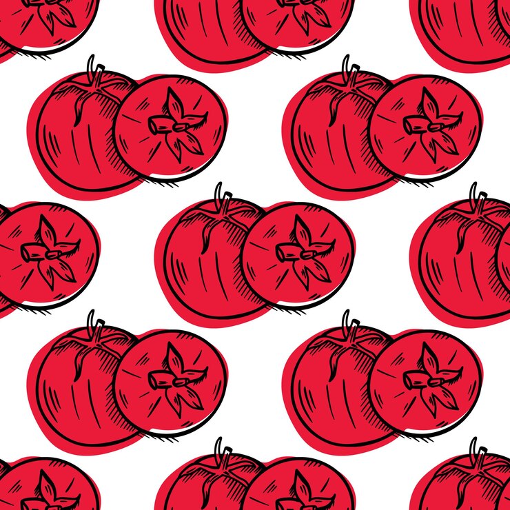 Vector naadloos patroon met tomaten Tomaten met de hand getekend in de stijl van afbeeldingen