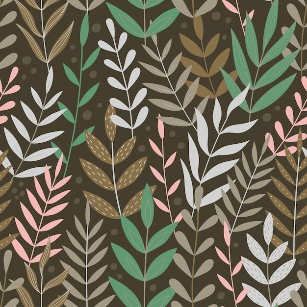 Vector naadloos patroon met tropische bladeren en takken op bruine achtergrond. Tropische naadloze pat