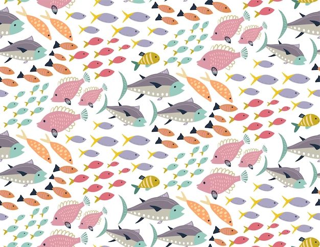 Vector naadloos patroon met verschillende kleurrijke exotische vissen