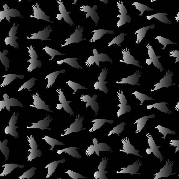 Vector naadloos patroon met vliegende gradiënt kraaien op een zwarte achtergrond Mystical Halloween