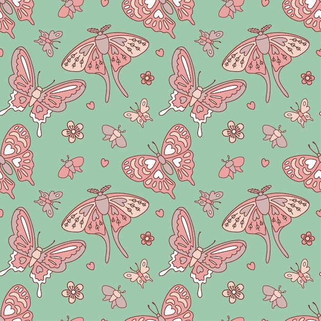 Vector naadloos patroon met vlinders en bloemen Illustratie voor textiel achtergrond