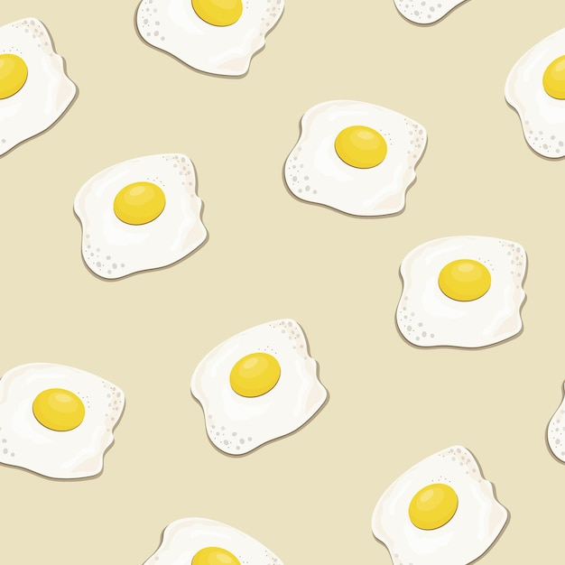 Vector naadloos patroon met voedselpatroon. gebakken eieren op gele achtergrond, bovenaanzicht. roerei omelet.