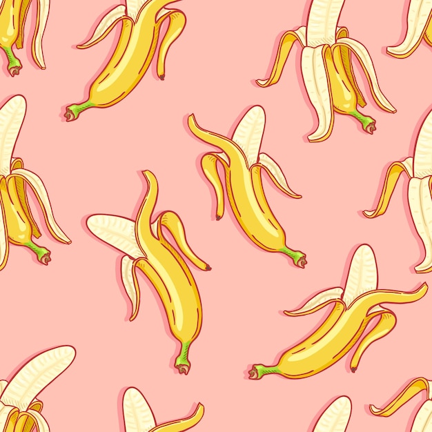 Vector naadloos patroon van Cartoon bananen op roze achtergrond