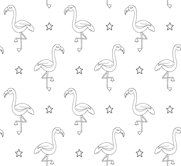 Vector naadloos patroon van hand getrokken flamingo