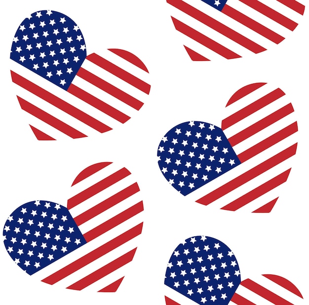 Vector naadloos patroon van plat het hart van de vlag van de V.S