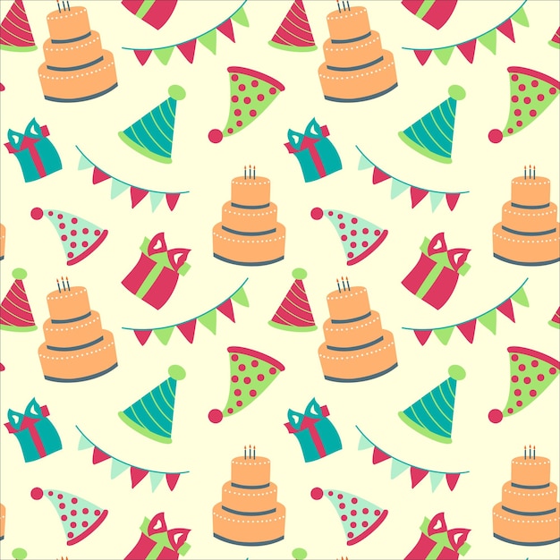 Vector naadloze Happy birthday feestelijke patroon met kleurrijke vuurwerk ballon doos cadeau verjaardag patroon naadloze vector