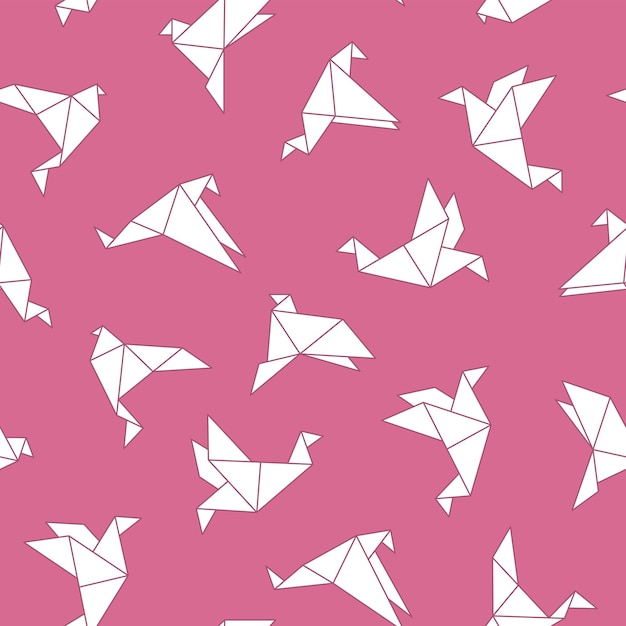 Vector naadloze origami patroon met tekenpapier vogels Decoratieve roze achtergrond
