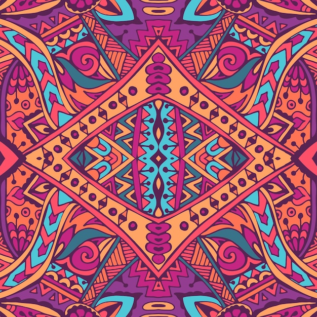 Vector naadloze patroon bloem kleurrijke etnische tribale geometrische psychedelische mexicaanse print