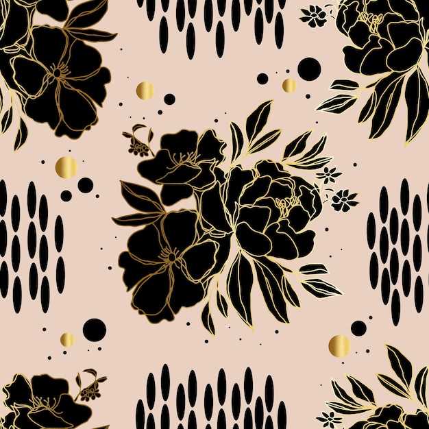 Vector naadloze patroon bloemen met bladeren Botanische illustratie voor behang textiel stof kleding papier ansichtkaarten