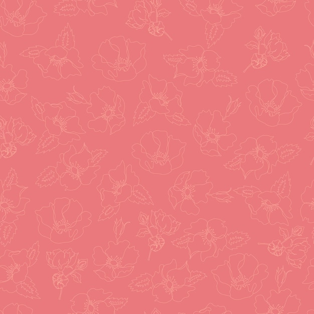 Vector naadloze patroon contour bloemen met geopende bladeren en knoppen op een contrasterende achtergrond botanische illustratie voor stoffen textiel wallpapers papers achtergronden
