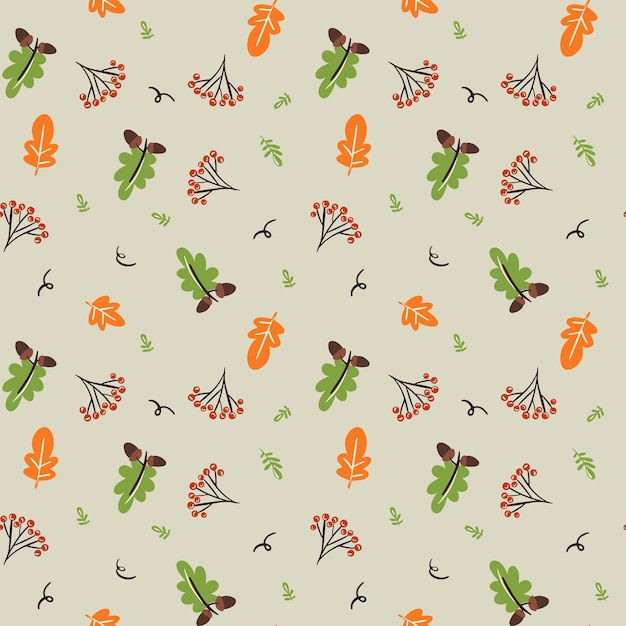 Vector naadloze patroon met eikels, rowanberry en herfst eikenbladeren.