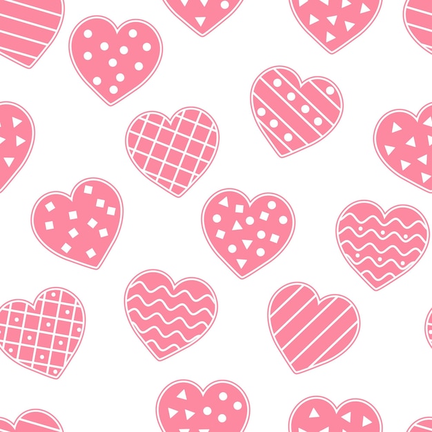 Vector naadloze patroon met schattige versierde harten. Herhalende achtergrond met Sint-Valentijnsdagsymbolen. Speelse februari-vakantietextuur met liefdesconcept
