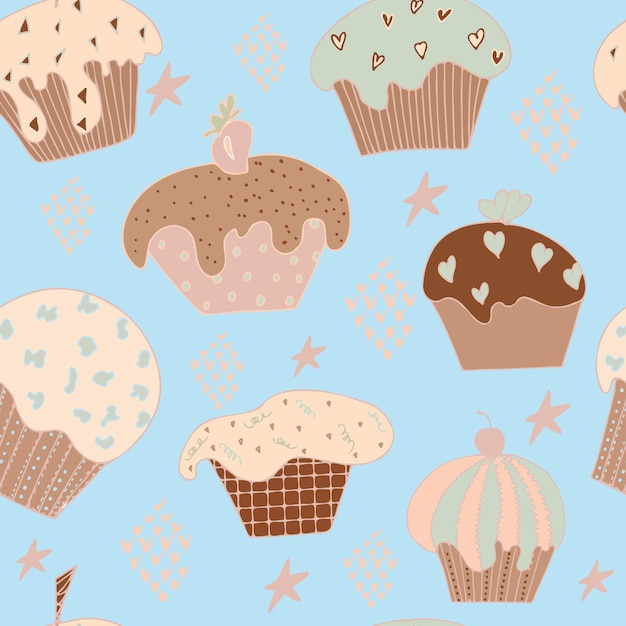 Vector naadloze patroon schattige cupcakes